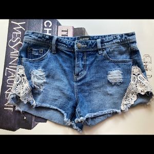 Joe Boxer Distressed Denim Shorts Lace Boho
